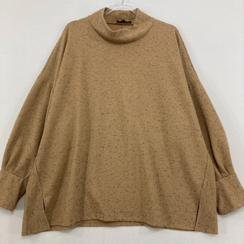 DG2 Diane Gilman size 2X Mock Neck Tan‎ Speckled Relaxed Stretch Pullover Top